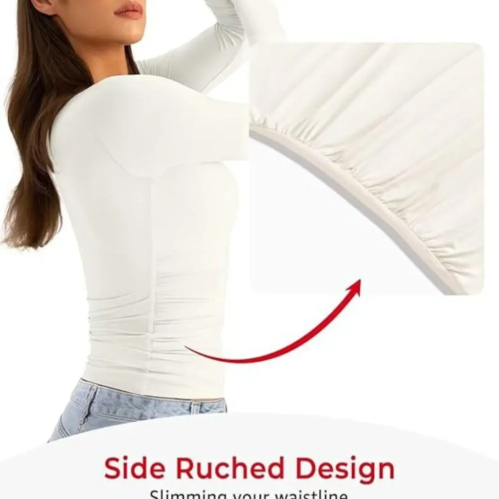 EasyGala Ruched Long Sleeve Top | Double Layer Slim Fit Y2K Style